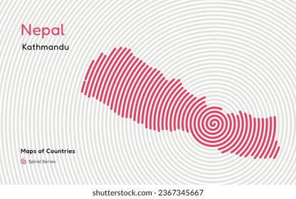 Creative map of Nepal. Political map.  Kathmandu Capital. World Countries vector maps series. White Spiral series