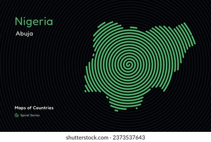 Creative map of Nigeria, Political map. Abuja. Capital. World Countries vector maps series. Spiral, fingerprint series