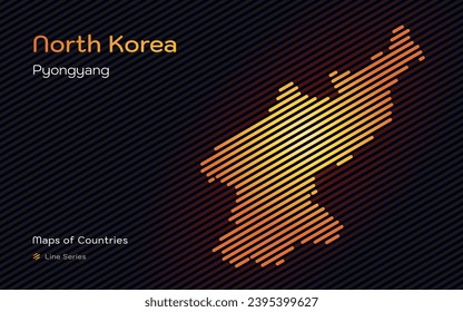 Creative map of North Korea. Political map. Capital Pyongyang. World Countries vector maps, Line series
