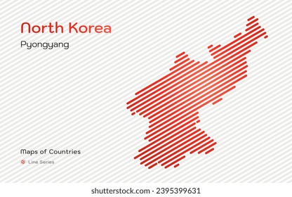 Creative map of North Korea. Political map. Capital Pyongyang. World Countries vector maps, Line series