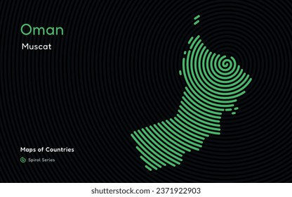 Creative map of Oman. Political map. Capital Muscat. World Countries vector maps series. Spiral fingerprint series