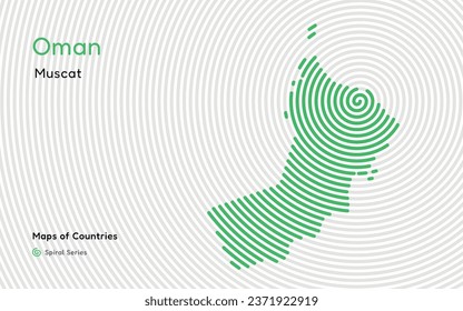 Creative map of Oman. Political map. Capital Muscat. World Countries vector maps series. Spiral fingerprint series