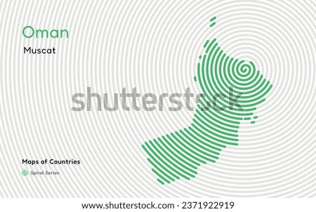 Creative map of Oman. Political map. Capital Muscat. World Countries vector maps series. Spiral fingerprint series