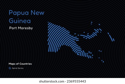 Creative map of Papua New Guinea. Political map. Port Moresby. Capital. World Countries vector maps series. Spiral fingerprint series