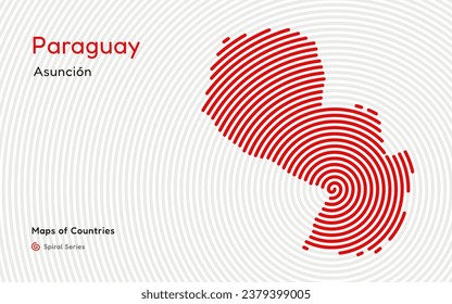 Creative map of Paraguay. Political map. Asuncion. Capital. World Countries vector maps series. Spiral fingerprint series