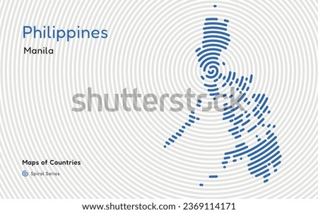 Creative map of Philippines. Political map. Manila. Capital. World Countries vector maps series. Spiral fingerprint series black