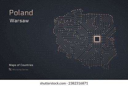 Creative map of Poland with a Capital of Warsaw. World Countries vector maps series. Microchip Series