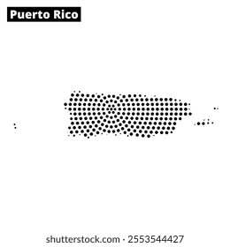 A creative map of Puerto Rico showcased with a dotted pattern and wavy background design, capturing artistic elements.