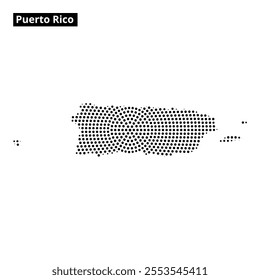 A creative map of Puerto Rico showcased with a dotted pattern and wavy background design, capturing artistic elements.