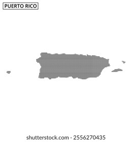 A creative map of Puerto Rico showcased with a dotted pattern and wavy background design, capturing artistic elements.