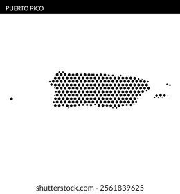 A creative map of Puerto Rico showcased with a dotted pattern and wavy background design, capturing artistic elements.