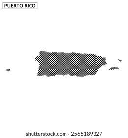 A creative map of Puerto Rico showcased with a dotted pattern and wavy background design, capturing artistic elements.