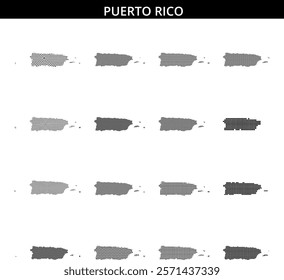 A creative map of Puerto Rico showcased with a dotted pattern and wavy background design, capturing artistic elements.