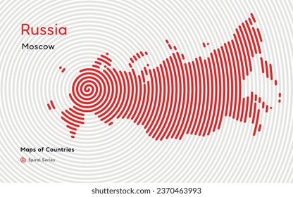 Creative map of Russia. Russian Federation, Political map. Moscow. Capital. World Countries vector maps series. Spiral, fingerprint series