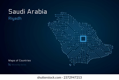 Creative map of Saudi Arabia. Political map. Riyadh. Capital. World Countries vector maps. Microchip Series