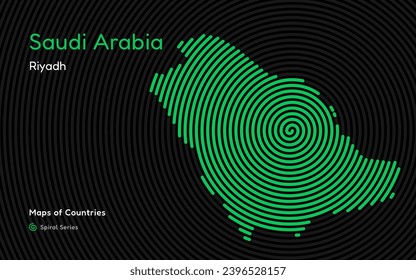 Creative map of Saudi Arabia. Political map. Riyadh. Capital. World Countries vector maps series. Spiral fingerprint series