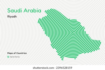 Creative map of Saudi Arabia. Political map. Riyadh. Capital. World Countries vector maps series. Spiral fingerprint series
