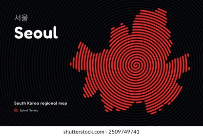 Mapa criativo de Seul em um círculo espiral padrão. Mapa regional da Coreia do Sul
