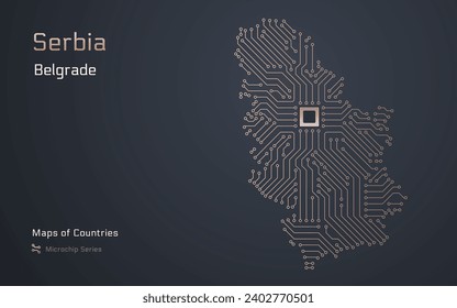 Creative map of Serbia. Belgrade Capital. World Countries vector maps series. Microchip Series	