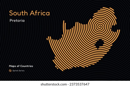 Creative map of South Africa, Political map. Pretoria. Capital. World Countries vector maps series. Spiral, fingerprint series