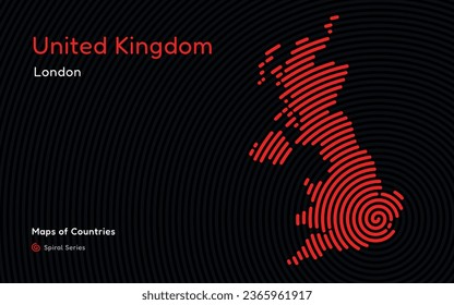 Creative map of United Kingdom. Political map. London. Capital. World Countries vector maps series. Spiral series