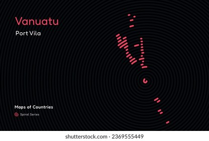 Mapa creativo de Vanuatu. Mapa político. Port Vila. Capital. Serie de mapas de vectores de World Countries. Serie de huellas dactilares espirales