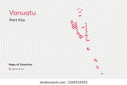 Mapa creativo de Vanuatu. Mapa político. Port Vila. Capital. Serie de mapas de vectores de World Countries. Serie de huellas dactilares espirales