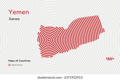 Creative map of Yemen. Political map. Capital Sanaa. World Countries vector maps series. Spiral fingerprint series