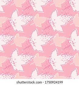 Creative maple leaves seamless pattern on pink background. Autumn leaf wallpaper. Decorative backdrop for fabric design, textile print, wrapping paper, cover. Vector illustration