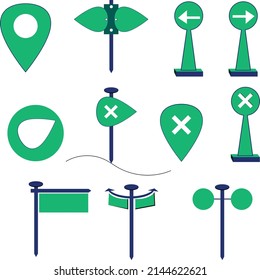 Creative Maps Direction Icons set with pin for road sign and walk way