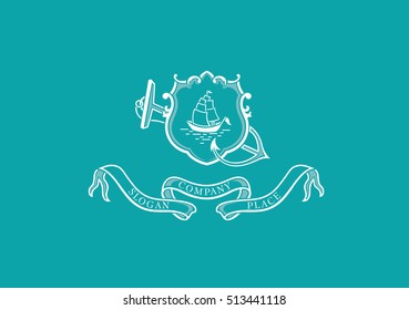 Creative Marine emblem, shield, anchor and ship