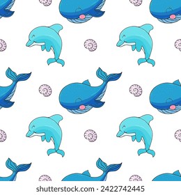 Creative marine seamless pattern. Pattern in hand draw style