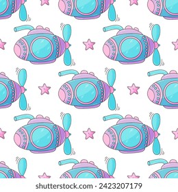 Creative marine seamless pattern. Pattern in hand draw style
