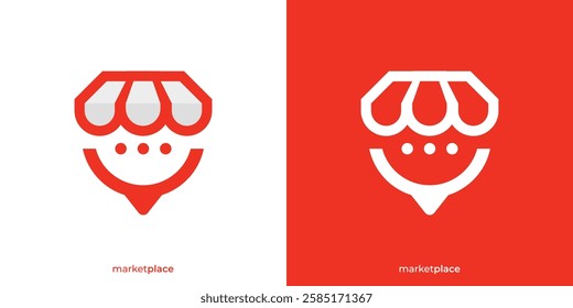 Creative Market Place Logo. Shop, Store and Bubble Chat, Pin Graphic Icons. Shopping Place Logo Design Template.