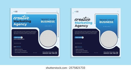 Creative marketing agency business promotion social media post design and square web banner template. Vector set of collection Digital Marketing, for Flyer, social media post or banner