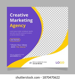 Creative Marketing Agency, Business Social Media Post Marketing Banner, Square Flyer Template Design.
