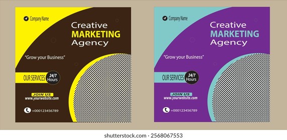 Creative marketing agency. Corporate business marketing square web social media banner flyer template. sale and discount promo ads. 