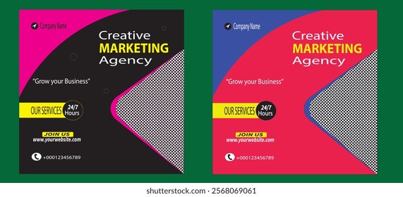 Creative marketing agency. Corporate business marketing square web social media banner flyer template. sale and discount promo ads. 