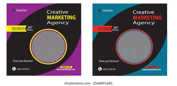 Creative marketing agency. Corporate business marketing square web social media banner flyer template. sale and discount promo ads