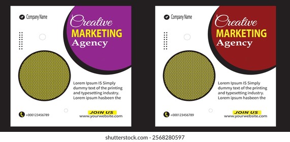 Creative marketing agency. Corporate business marketing square web social media banner flyer template. sale and discount promo ads  and White background