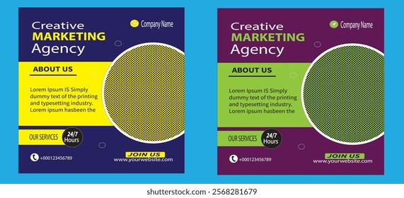 Creative marketing agency. Corporate business marketing square web social media banner flyer template. sale and discount promo ads. black and yellow background