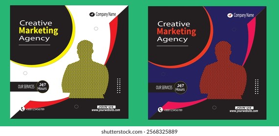 Creative marketing agency. Corporate business marketing square web social media banner flyer template. 