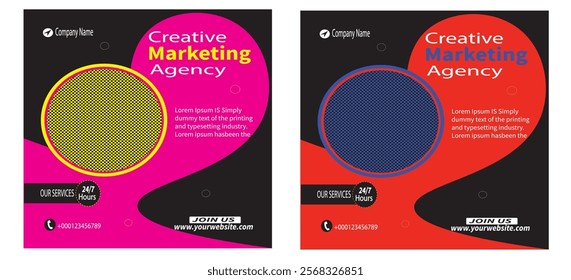 Creative marketing agency. Corporate business marketing square web social media banner flyer template. sale and discount promo ads