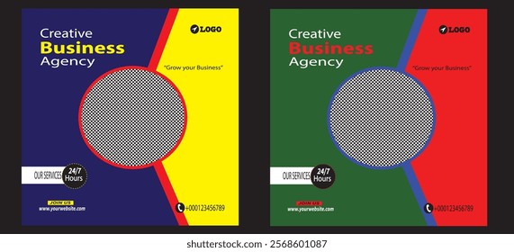 Creative marketing agency. Corporate business marketing square web social media banner flyer template. Creative Business Agency Social Media Post.