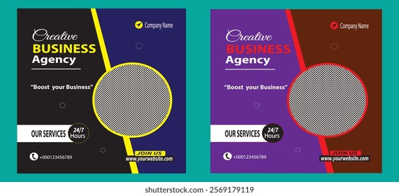 Creative marketing agency. Corporate business marketing square web social media banner flyer template. sale and discount promo ads. black and Brown background