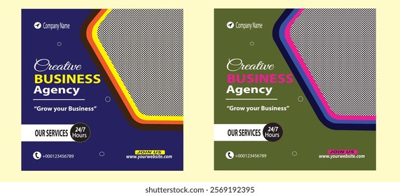 Creative marketing agency. Corporate business marketing square web social media banner flyer template. sale and discount promo ads. black and yellow background