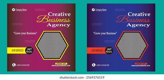 Creative marketing agency. Corporate business marketing square web social media banner flyer template. sale and discount promo ads. black and yellow background