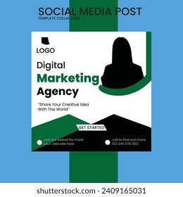 Creative marketing agency and corporate with illustration social media post template