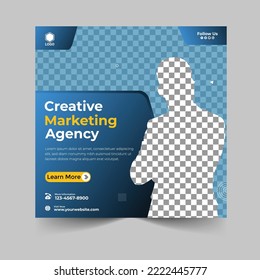 Creative marketing agency and corporate social media post or square banner template design