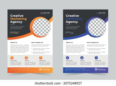 Creative Marketing agency flyer template design set or a4 flyer template with blue, green, red, and yellow colors. marketing, business proposal, flyer design template, flyer presentation